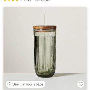 21oz Fluted Glass Tumbler with Wood Lid Green - Hearth & Hand with Magnolia NWT